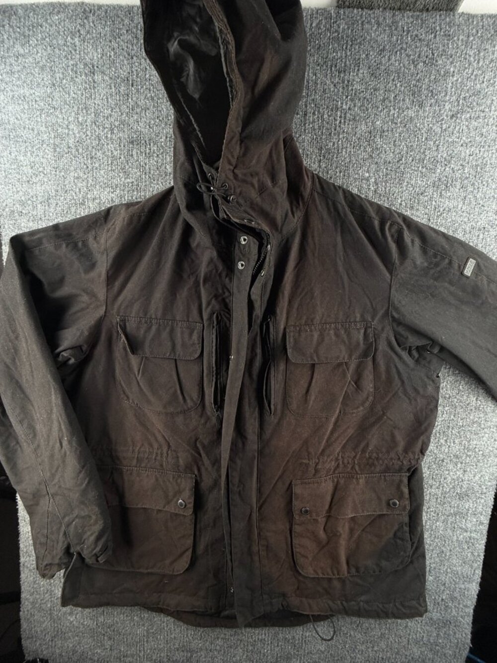Barbour International Delta Hooded Insulated Black Waxed Jacket Women Zip 2XL